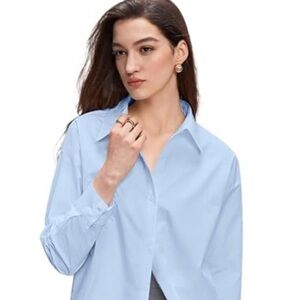 Express boyfriend portofino Light Blue Button-Front Women's Shirt